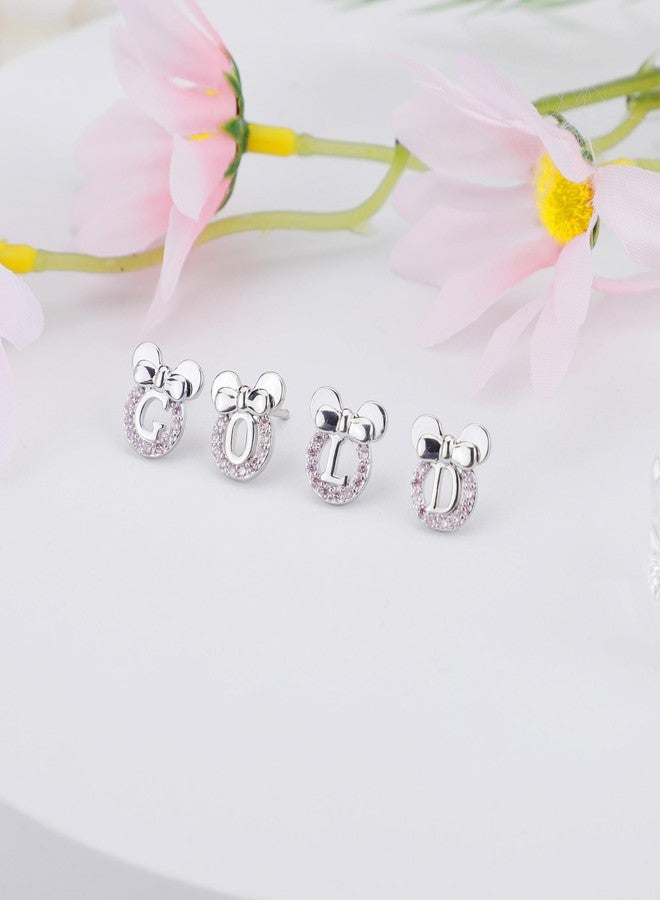 Staligue 14K Gold Plated Sterling Silver Initial Earrings for Women Cubic Zirconia S925 Hypoallergenic Alphabet Letter Earrings (Silver, A) - Image 4